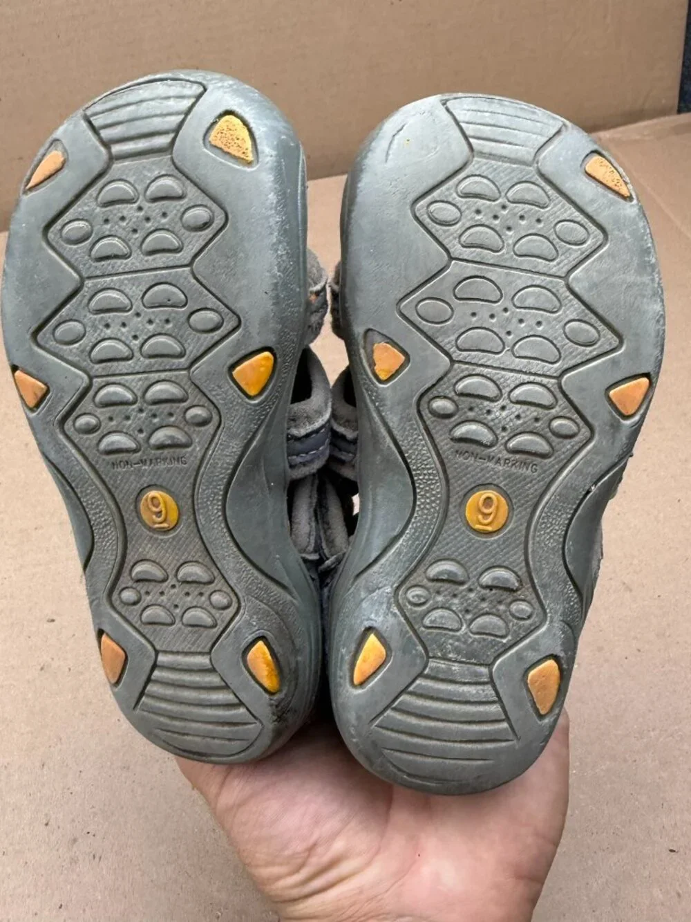 unisex kids Water Sandals Size 9 Blue Orange Closed Toe Summer Shoes WEAR DAMAGE